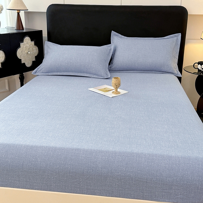 91家纺网 家纺一手货源 找家纺 梦舒羽 2025新款原麻床笠机洗家用防滑透气四季款床罩床垫床单保护套 帝都蓝