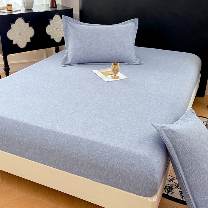 91家纺网 家纺一手货源 找家纺 梦舒羽 2025新款原麻床笠机洗家用防滑透气四季款床罩床垫床单保护套 帝都蓝