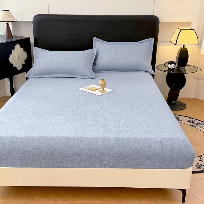 91家纺网 家纺一手货源 找家纺 梦舒羽 2025新款原麻床笠机洗家用防滑透气四季款床罩床垫床单保护套 帝都蓝