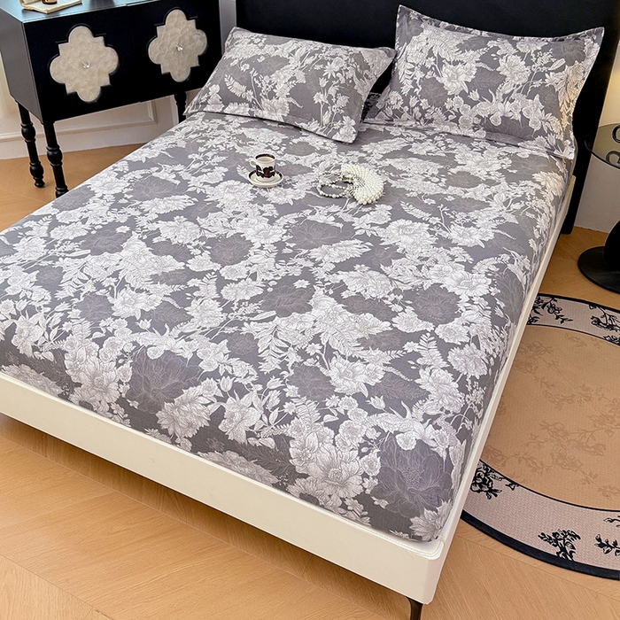 91家纺网 家纺一手货源 找家纺 梦舒羽 2025新款原麻床笠机洗家用防滑透气四季款床罩床垫床单保护套 浮绘花影-白