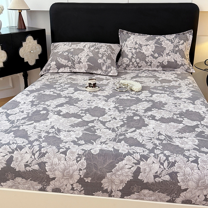 91家纺网 家纺一手货源 找家纺 梦舒羽 2025新款原麻床笠机洗家用防滑透气四季款床罩床垫床单保护套 浮绘花影-白