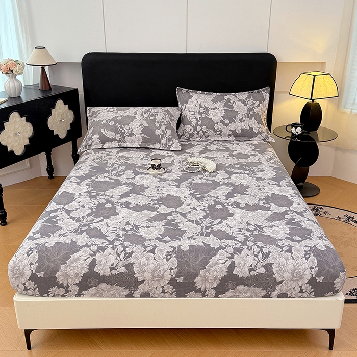 91家纺网 家纺一手货源 找家纺 梦舒羽 2025新款原麻床笠机洗家用防滑透气四季款床罩床垫床单保护套 浮绘花影-白