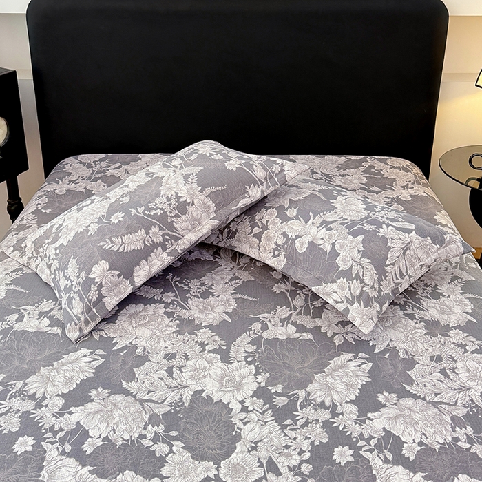 91家纺网 家纺一手货源 找家纺 梦舒羽 2025新款原麻床笠机洗家用防滑透气四季款床罩床垫床单保护套 浮绘花影-白