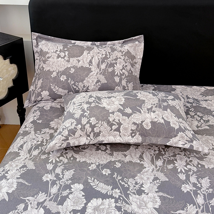 91家纺网 家纺一手货源 找家纺 梦舒羽 2025新款原麻床笠机洗家用防滑透气四季款床罩床垫床单保护套 浮绘花影-白