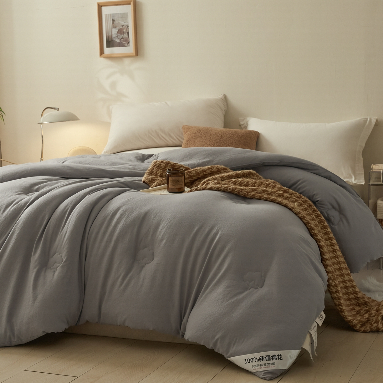 91家纺网 家纺一手货源 找家纺 样样红被业 2025新款A类50%棉花被夏被春秋被冬被四季被子被芯 灰色