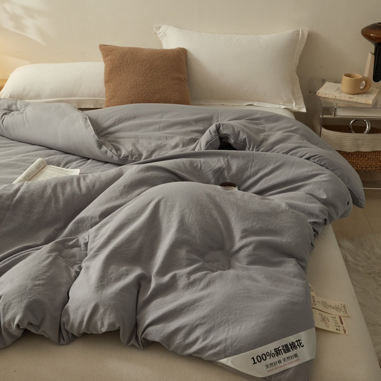 91家纺网 家纺一手货源 找家纺 样样红被业 2025新款A类50%棉花被夏被春秋被冬被四季被子被芯 灰色