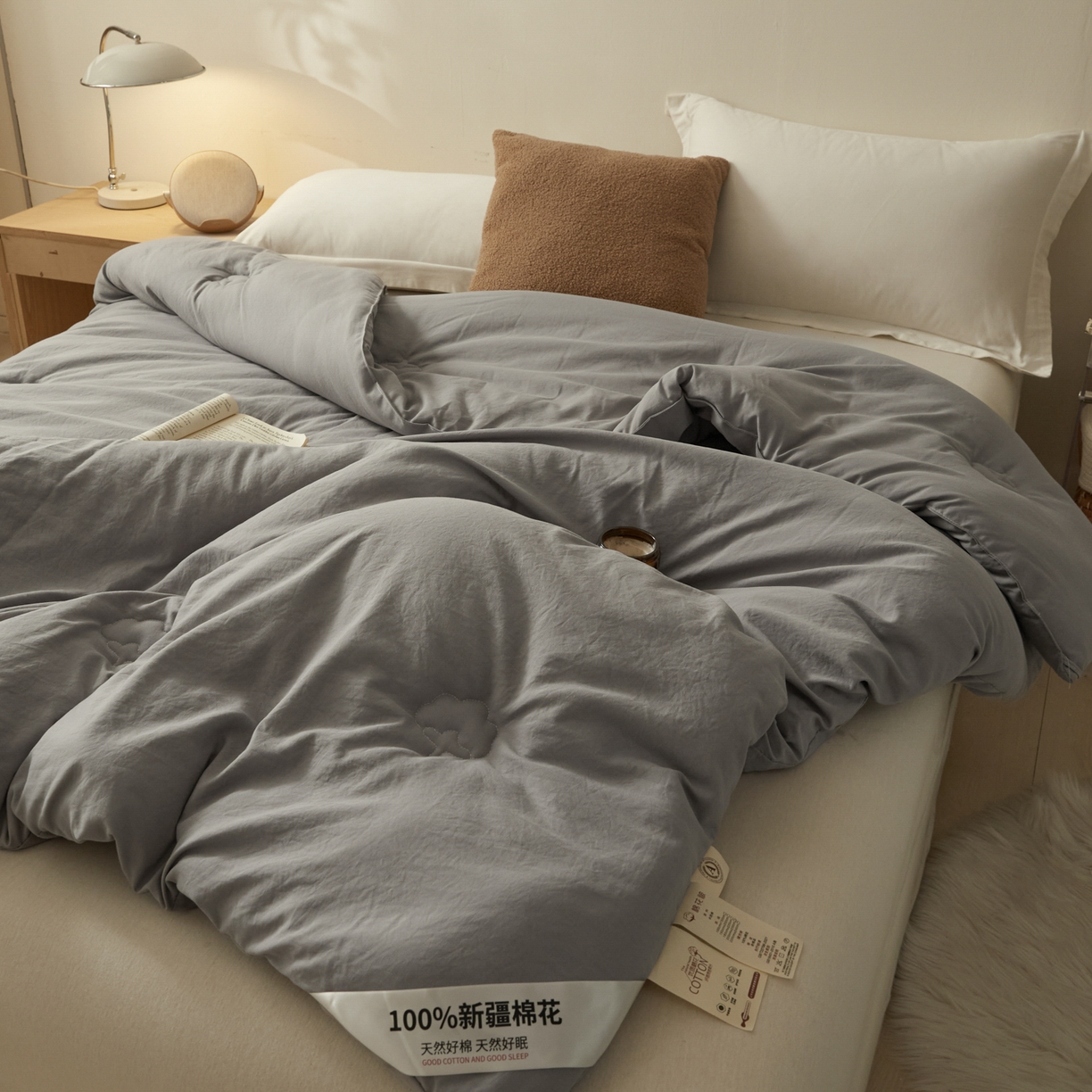 91家纺网 家纺一手货源 找家纺 样样红被业 2025新款A类50%棉花被夏被春秋被冬被四季被子被芯 灰色