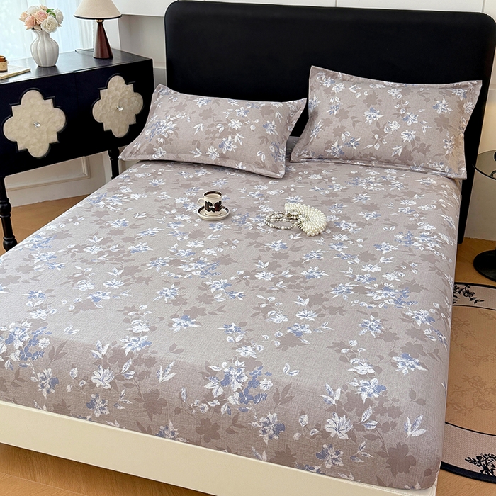 91家纺网 家纺一手货源 找家纺 梦舒羽 2025新款原麻床笠机洗家用防滑透气四季款床罩床垫床单保护套 漫步花丛-蓝