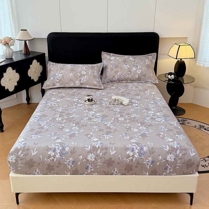 91家纺网 家纺一手货源 找家纺 梦舒羽 2025新款原麻床笠机洗家用防滑透气四季款床罩床垫床单保护套 漫步花丛-蓝