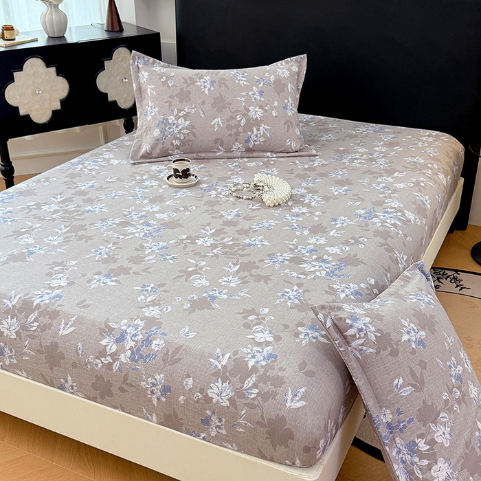 91家纺网 家纺一手货源 找家纺 梦舒羽 2025新款原麻床笠机洗家用防滑透气四季款床罩床垫床单保护套 漫步花丛-蓝