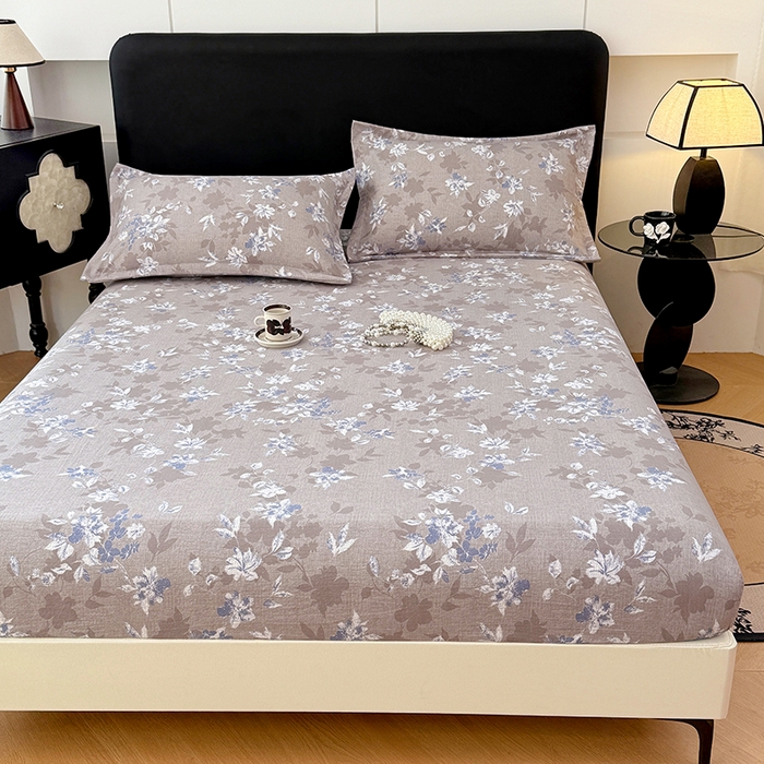 91家纺网 家纺一手货源 找家纺 梦舒羽 2025新款原麻床笠机洗家用防滑透气四季款床罩床垫床单保护套 漫步花丛-蓝