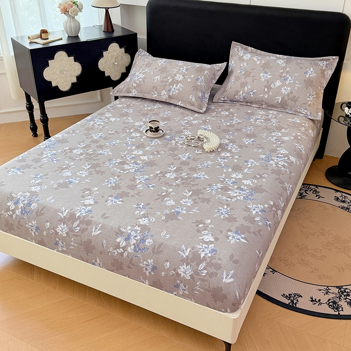 91家纺网 家纺一手货源 找家纺 梦舒羽 2025新款原麻床笠机洗家用防滑透气四季款床罩床垫床单保护套 漫步花丛-蓝