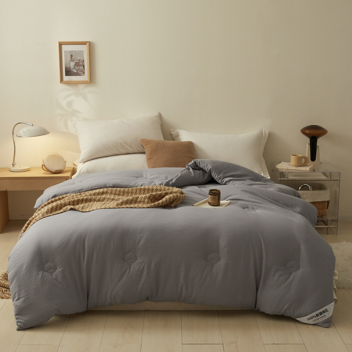 91家纺网 家纺一手货源 找家纺 样样红被业 2025新款A类50%棉花被夏被春秋被冬被四季被子被芯 灰色