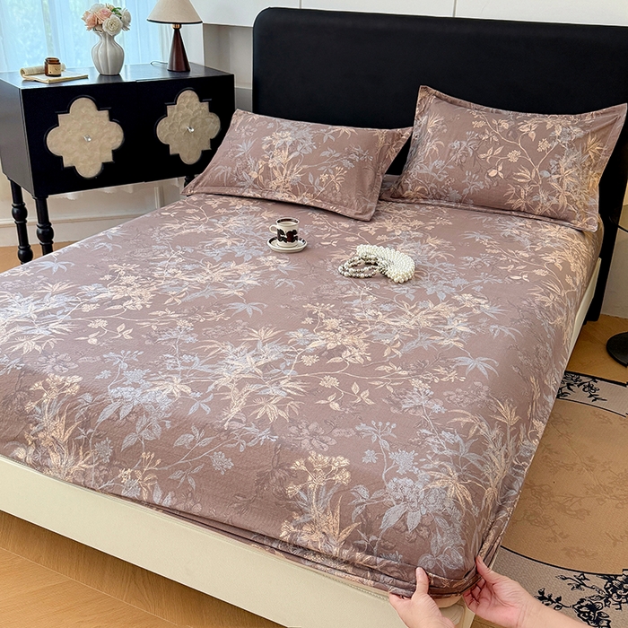 梦舒羽 2025新款原麻床笠机洗家用防滑透气四季款床罩床垫床单保护套 金枝玉叶