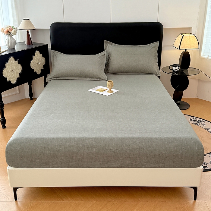 91家纺网 家纺一手货源 找家纺 梦舒羽 2025新款原麻床笠机洗家用防滑透气四季款床罩床垫床单保护套 云杉绿