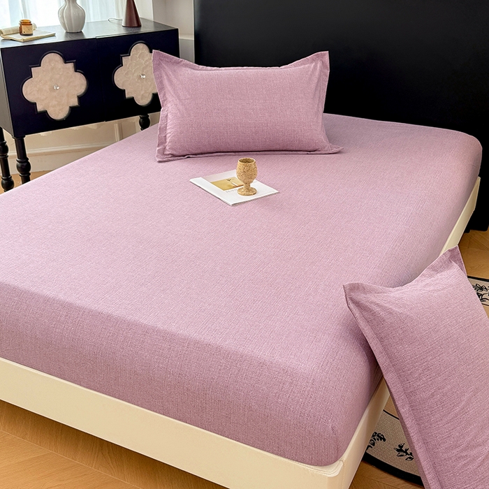 91家纺网 家纺一手货源 找家纺 梦舒羽 2025新款原麻床笠机洗家用防滑透气四季款床罩床垫床单保护套 星野紫