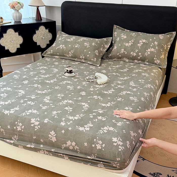 91家纺网 家纺一手货源 找家纺 梦舒羽 2025新款原麻床笠机洗家用防滑透气四季款床罩床垫床单保护套 曼妙花园