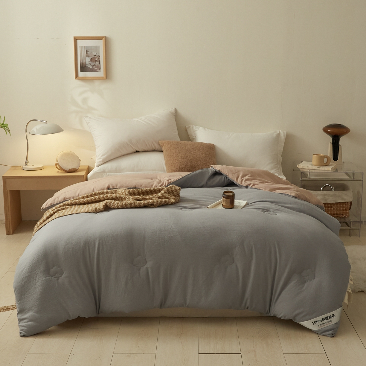 91家纺网 家纺一手货源 找家纺 样样红被业 2025新款A类50%棉花被夏被春秋被冬被四季被子被芯 灰+驼