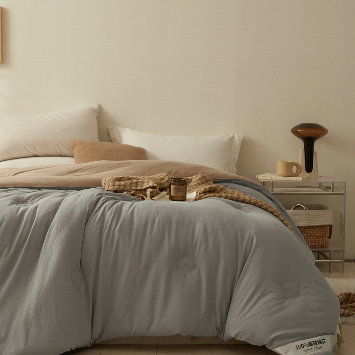 91家纺网 家纺一手货源 找家纺 样样红被业 2025新款A类50%棉花被夏被春秋被冬被四季被子被芯 灰+驼