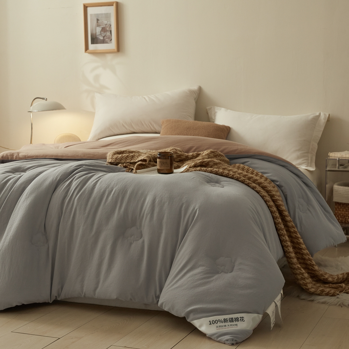 91家纺网 家纺一手货源 找家纺 样样红被业 2025新款A类50%棉花被夏被春秋被冬被四季被子被芯 灰+驼