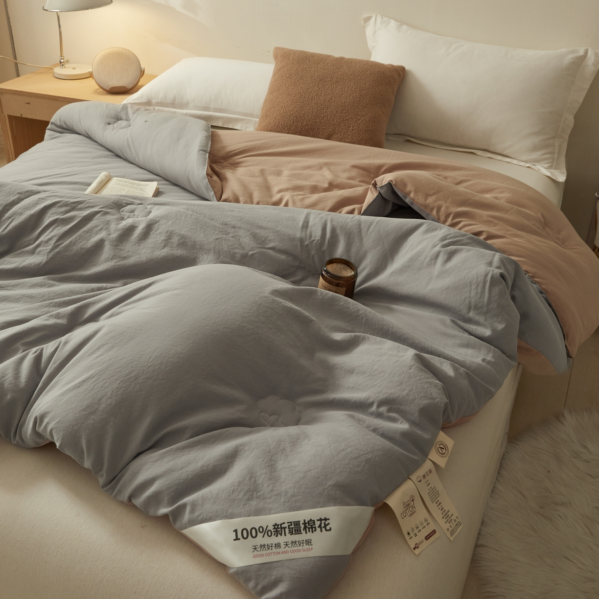91家纺网 家纺一手货源 找家纺 样样红被业 2025新款A类50%棉花被夏被春秋被冬被四季被子被芯 灰+驼