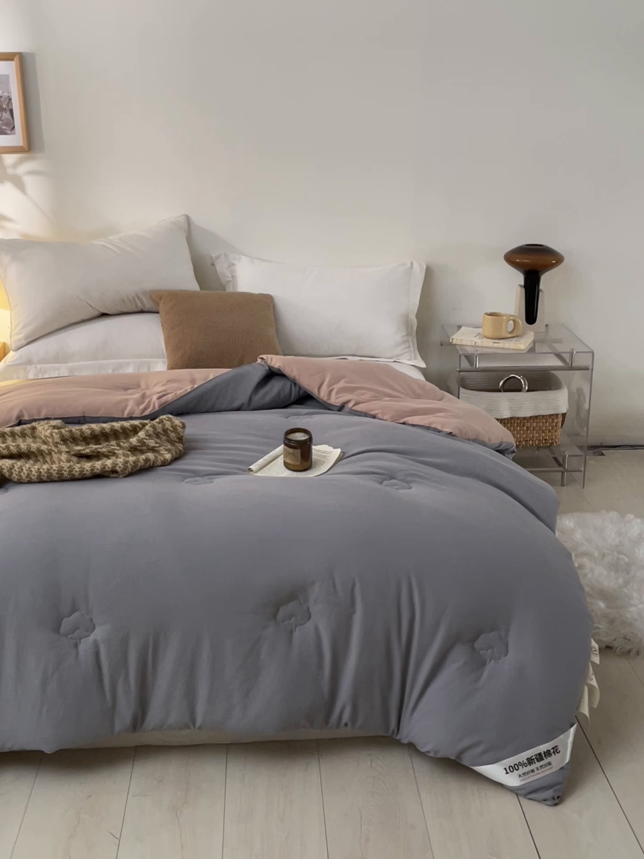 91家纺网 家纺一手货源 找家纺 样样红被业 2025新款A类50%棉花被夏被春秋被冬被四季被子被芯 灰+驼