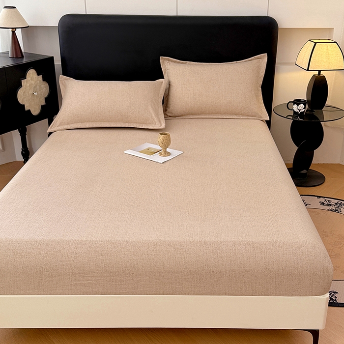 91家纺网 家纺一手货源 找家纺 梦舒羽 2025新款原麻床笠机洗家用防滑透气四季款床罩床垫床单保护套 暖卡其