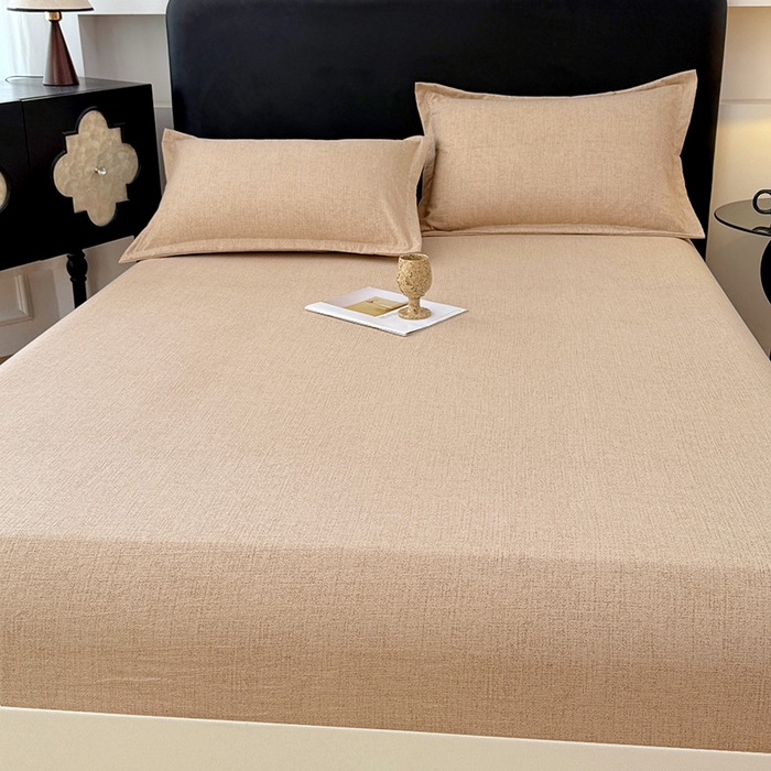 91家纺网 家纺一手货源 找家纺 梦舒羽 2025新款原麻床笠机洗家用防滑透气四季款床罩床垫床单保护套 暖卡其