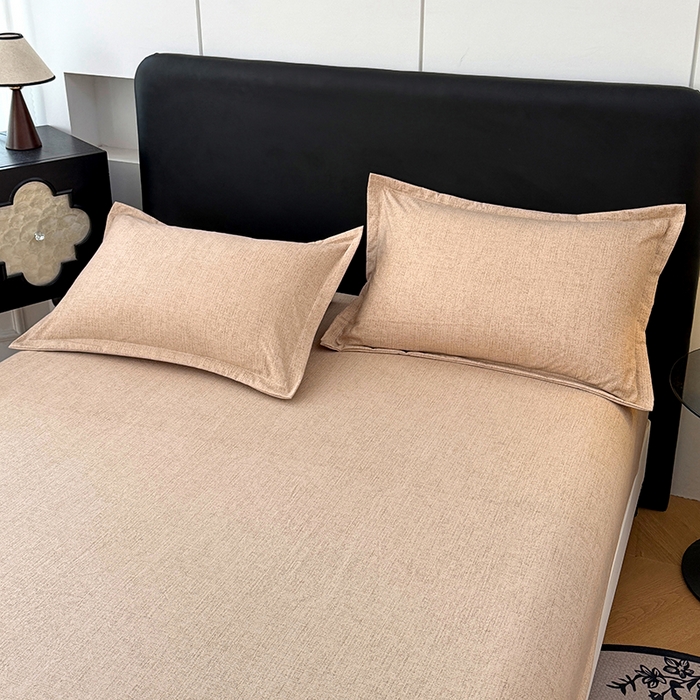 91家纺网 家纺一手货源 找家纺 梦舒羽 2025新款原麻床笠机洗家用防滑透气四季款床罩床垫床单保护套 暖卡其