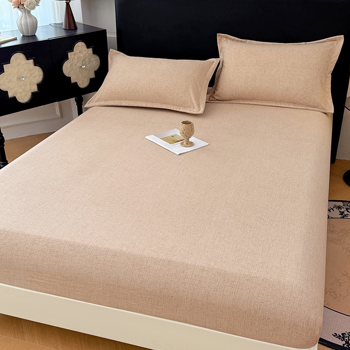 91家纺网 家纺一手货源 找家纺 梦舒羽 2025新款原麻床笠机洗家用防滑透气四季款床罩床垫床单保护套 暖卡其