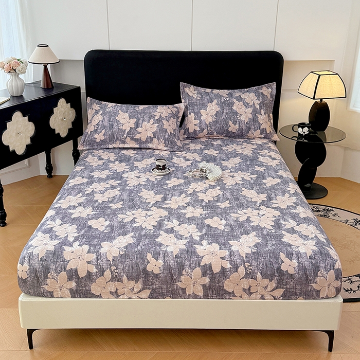 91家纺网 家纺一手货源 找家纺 梦舒羽 2025新款原麻床笠机洗家用防滑透气四季款床罩床垫床单保护套 陌上花开-咖