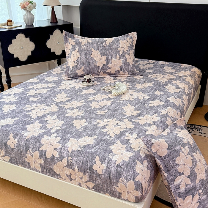 91家纺网 家纺一手货源 找家纺 梦舒羽 2025新款原麻床笠机洗家用防滑透气四季款床罩床垫床单保护套 陌上花开-咖