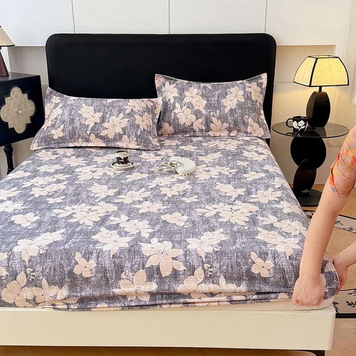 91家纺网 家纺一手货源 找家纺 梦舒羽 2025新款原麻床笠机洗家用防滑透气四季款床罩床垫床单保护套 陌上花开-咖