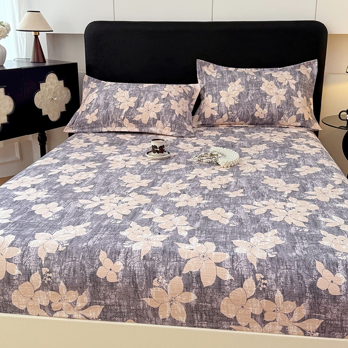 91家纺网 家纺一手货源 找家纺 梦舒羽 2025新款原麻床笠机洗家用防滑透气四季款床罩床垫床单保护套 陌上花开-咖