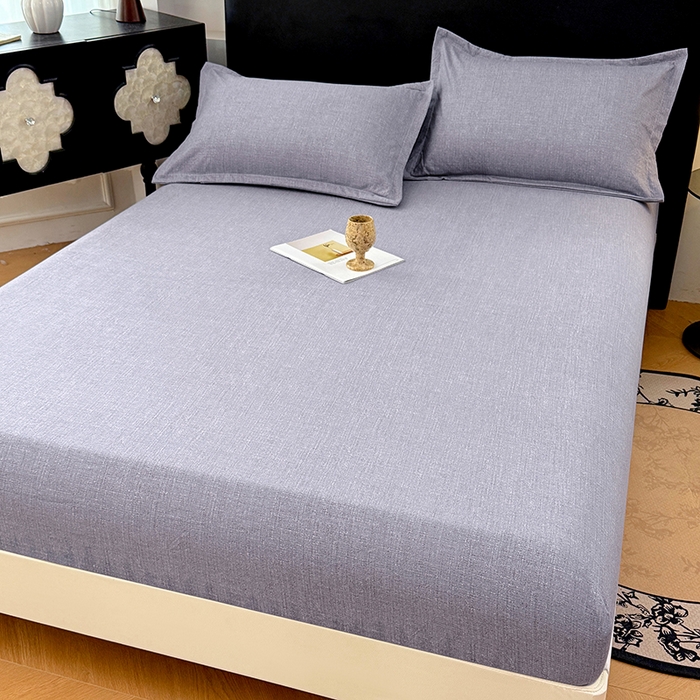 91家纺网 家纺一手货源 找家纺 梦舒羽 2025新款原麻床笠机洗家用防滑透气四季款床罩床垫床单保护套 冰雾灰