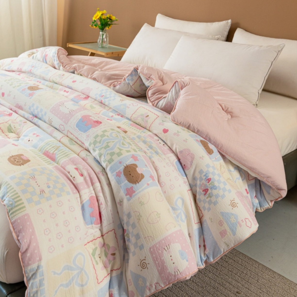 91家纺网 家纺一手货源 找家纺 梦镜家纺 2025新款A类云感双层纱冬被被子被芯买家秀 奶油块块