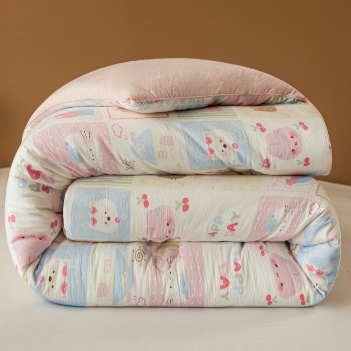 91家纺网 家纺一手货源 找家纺 梦镜家纺 2025新款A类云感双层纱冬被被子被芯买家秀 奶油块块