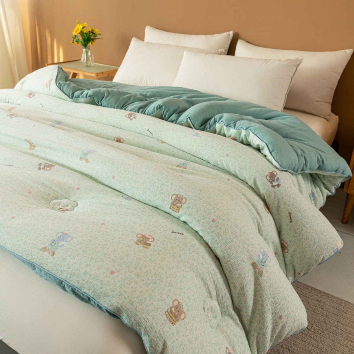 91家纺网 家纺一手货源 找家纺 梦镜家纺 2025新款A类云感双层纱冬被被子被芯买家秀 少女象