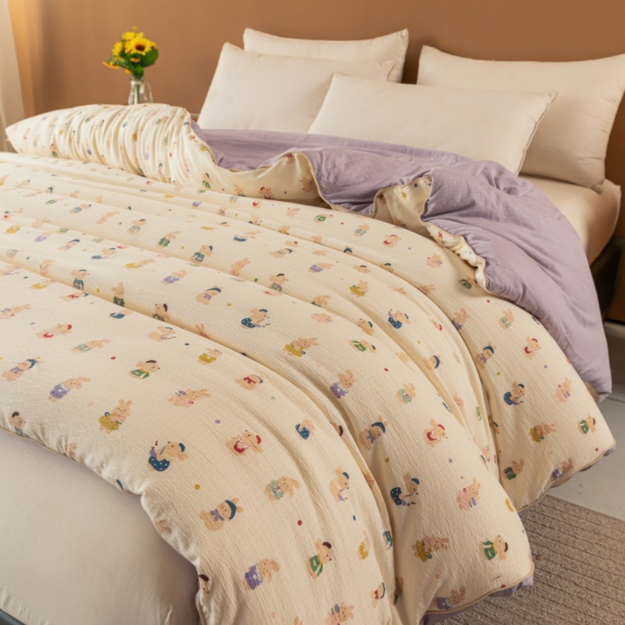 91家纺网 家纺一手货源 找家纺 梦镜家纺 2025新款A类云感双层纱冬被被子被芯买家秀 兔子集合