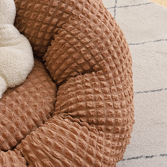 91家纺网 家纺一手货源 找家纺 启博家纺 2025新款泡泡纱南瓜椅套 咖色