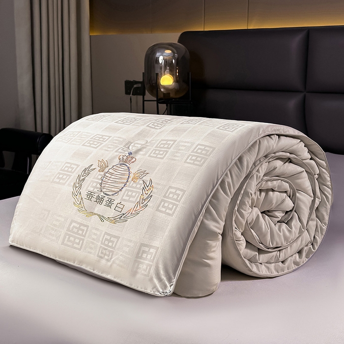 91家纺网 家纺一手货源 找家纺 兴邦家纺 2026新款全棉提花蚕丝被加厚冬被春秋被蚕蛹蛋白被外贸跨境被子被芯直播爆款 提花款-简爱-乳白