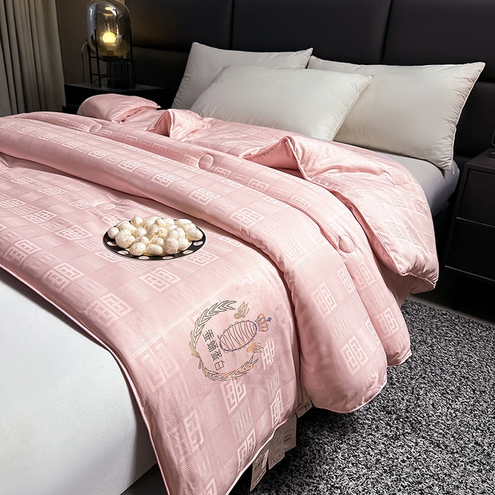 91家纺网 家纺一手货源 找家纺 兴邦家纺 2026新款全棉提花蚕丝被加厚冬被春秋被蚕蛹蛋白被外贸跨境被子被芯直播爆款 提花款-简爱-粉玉