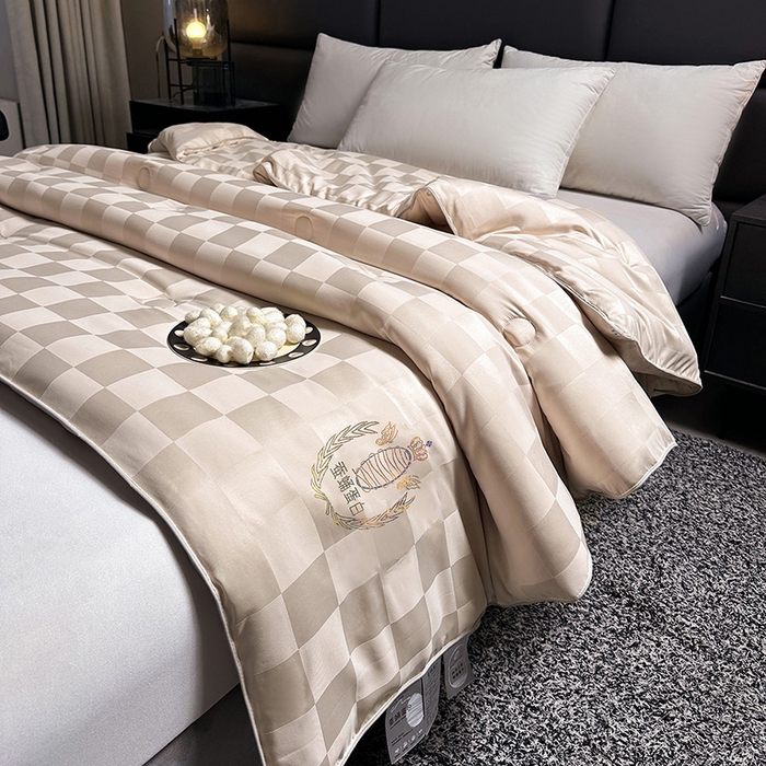 91家纺网 家纺一手货源 找家纺 兴邦家纺 2026新款全棉提花蚕丝被加厚冬被春秋被蚕蛹蛋白被外贸跨境被子被芯直播爆款 提花款-格调-金卡