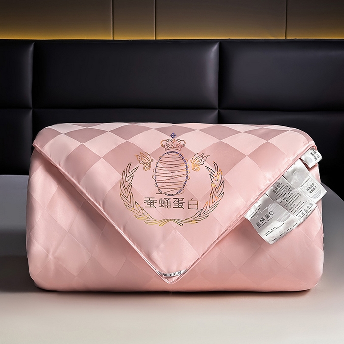 91家纺网 家纺一手货源 找家纺 兴邦家纺 2026新款全棉提花蚕丝被加厚冬被春秋被蚕蛹蛋白被外贸跨境被子被芯直播爆款 提花款-格调-粉