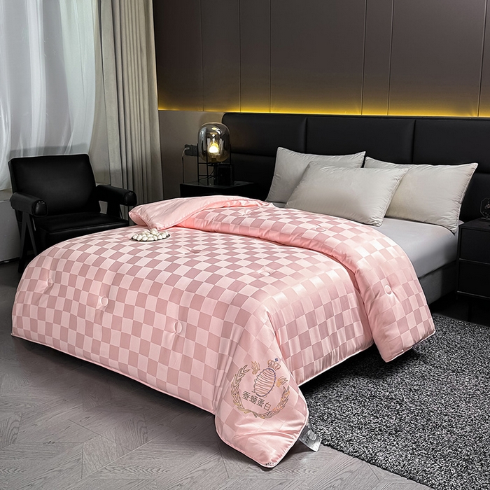 91家纺网 家纺一手货源 找家纺 兴邦家纺 2026新款全棉提花蚕丝被加厚冬被春秋被蚕蛹蛋白被外贸跨境被子被芯直播爆款 提花款-格调-粉