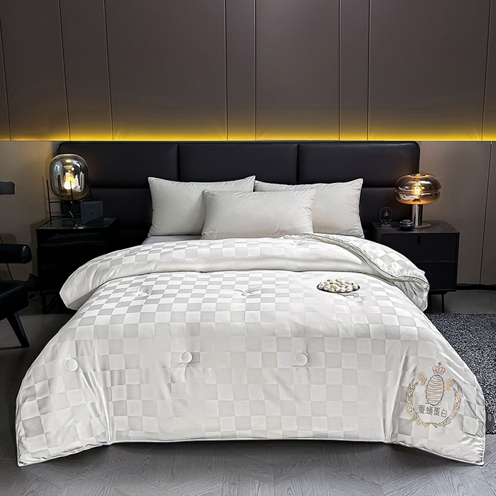 91家纺网 家纺一手货源 找家纺 兴邦家纺 2026新款全棉提花蚕丝被加厚冬被春秋被蚕蛹蛋白被外贸跨境被子被芯直播爆款 提花款-格调-本白