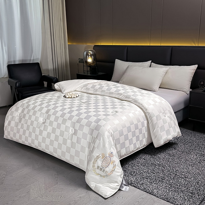 91家纺网 家纺一手货源 找家纺 兴邦家纺 2026新款全棉提花蚕丝被加厚冬被春秋被蚕蛹蛋白被外贸跨境被子被芯直播爆款 提花款-格调-本白