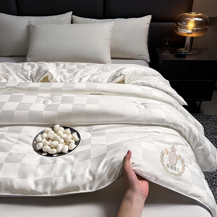 91家纺网 家纺一手货源 找家纺 兴邦家纺 2026新款全棉提花蚕丝被加厚冬被春秋被蚕蛹蛋白被外贸跨境被子被芯直播爆款 提花款-格调-本白