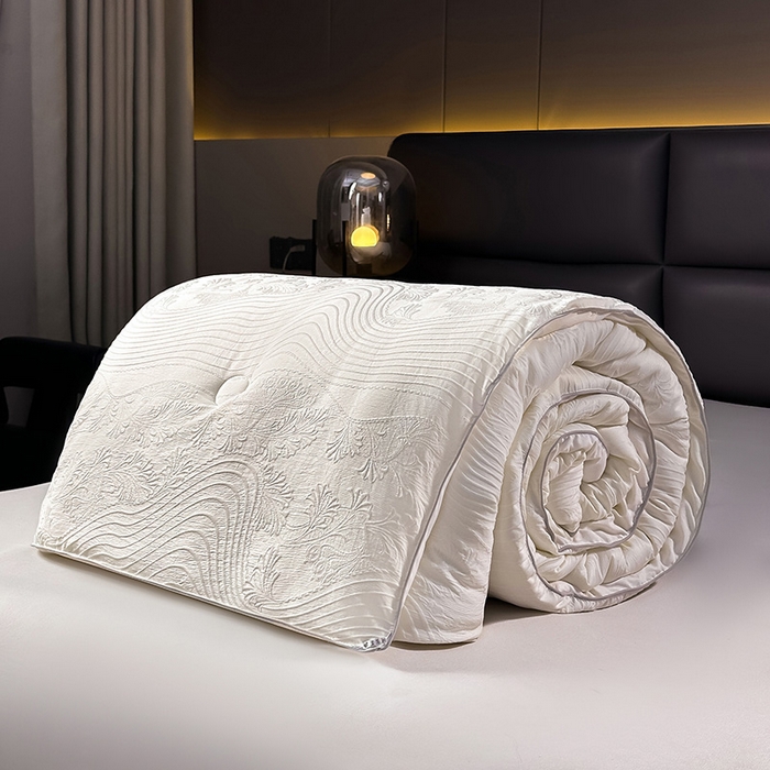 91家纺网 家纺一手货源 找家纺 兴邦家纺 2026新款全棉提花蚕丝被加厚冬被春秋被蚕蛹蛋白被外贸跨境被子被芯直播爆款 浮雕款-花影-米白