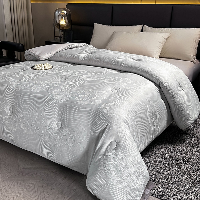 91家纺网 家纺一手货源 找家纺 兴邦家纺 2026新款全棉提花蚕丝被加厚冬被春秋被蚕蛹蛋白被外贸跨境被子被芯直播爆款 浮雕款-花影-灰